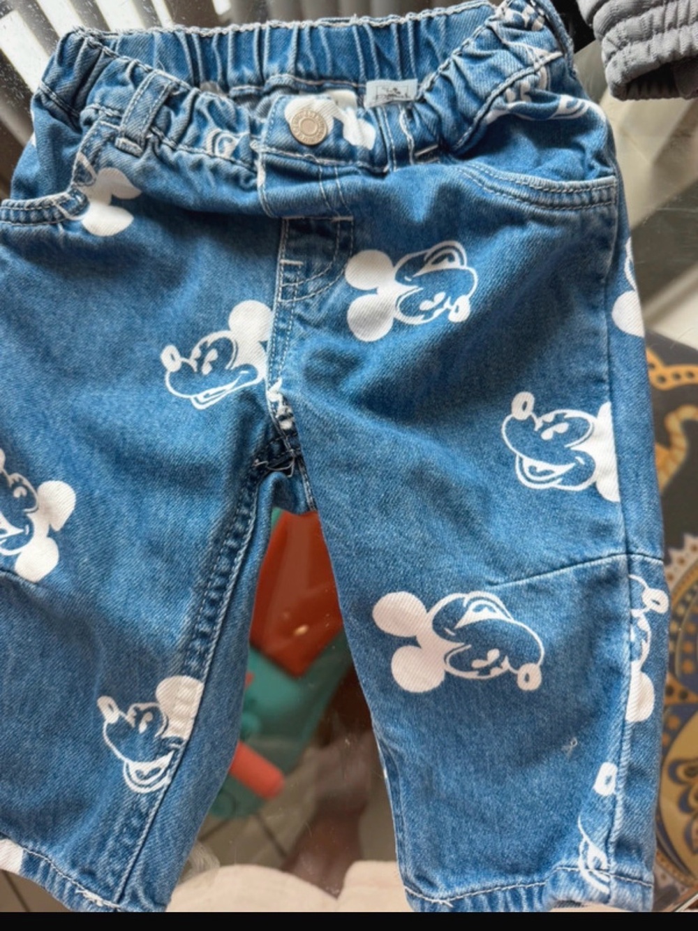 H&M Blue Denim Kids Pants with White Mickey Print
